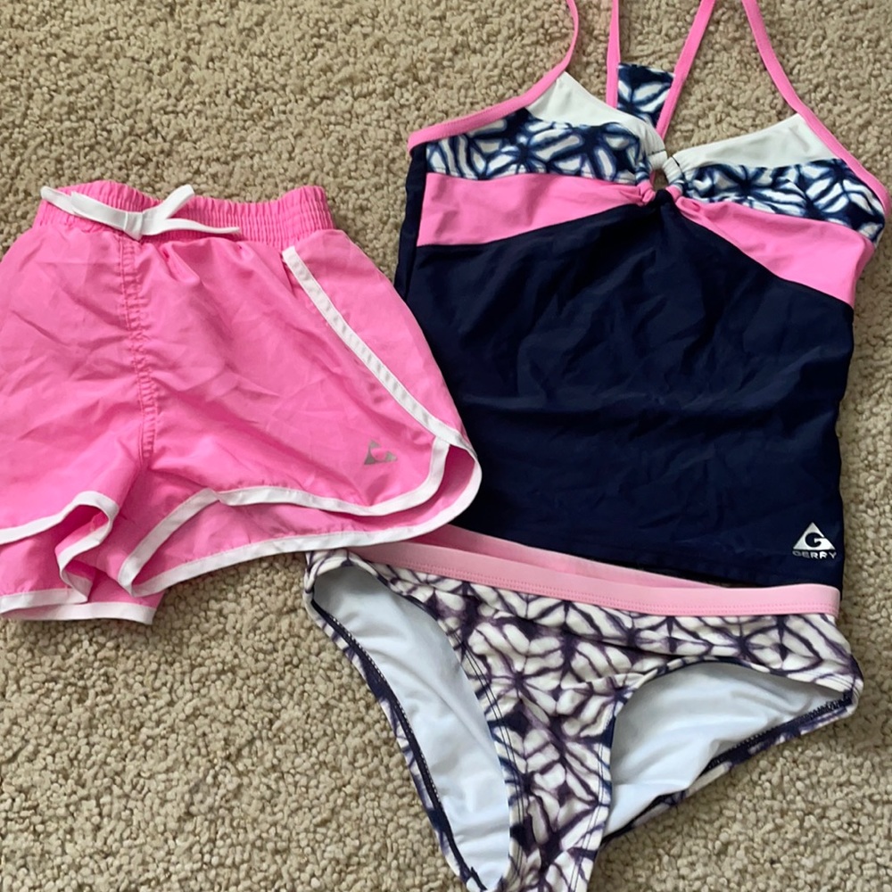 Girl’s 12 bathing suit and board shorts
